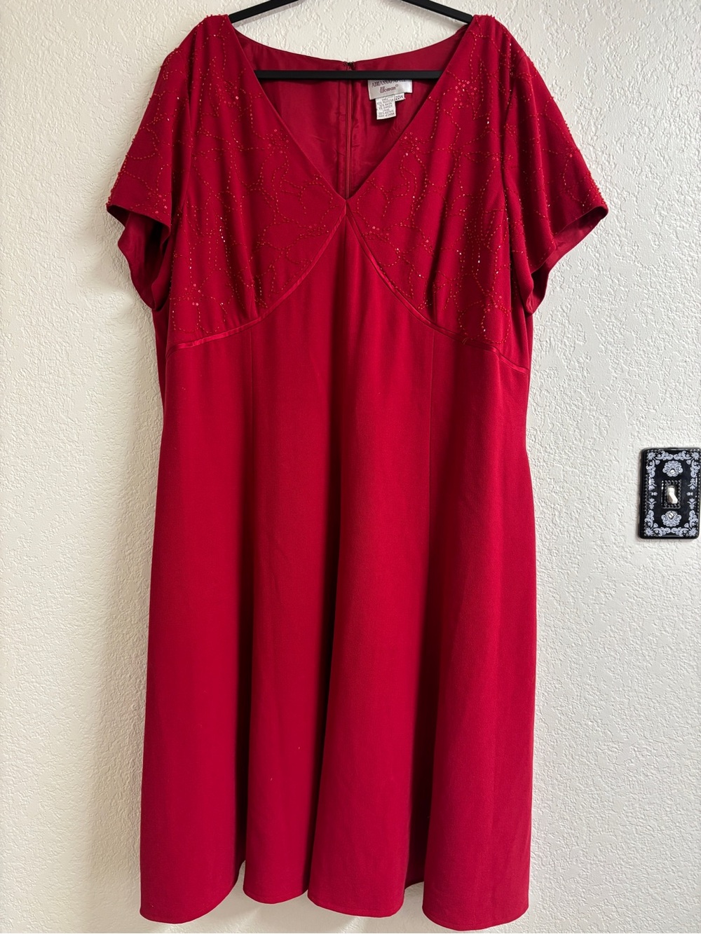 Vintage Adrianna Papell 22W Red Beaded Plus Size Formal Evening Dress